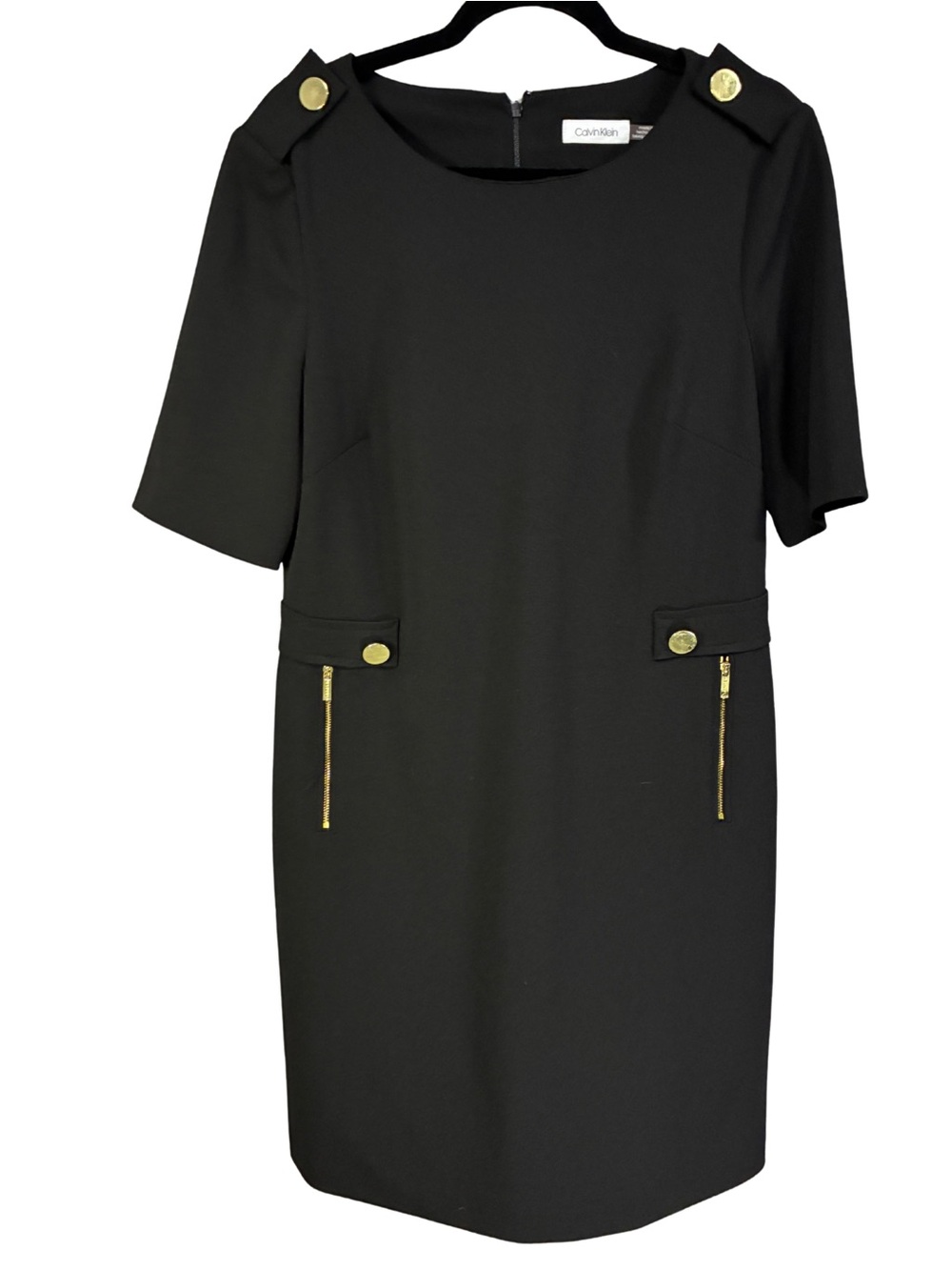 Calvin Klein Black Midi Dress with Gold Hardware